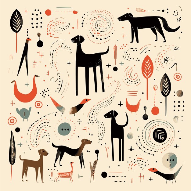 Vector abstract vector patter in concept of dogs puppies playful and organic shapes