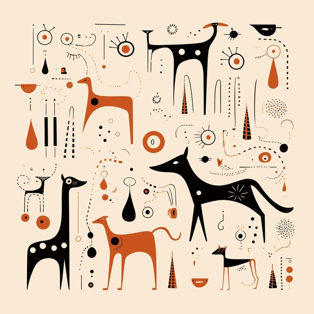 Abstract vector patter in concept of dogs puppies playful and organic shapes