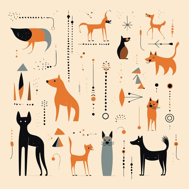 Abstract vector patter in concept of dogs puppies playful and organic shapes