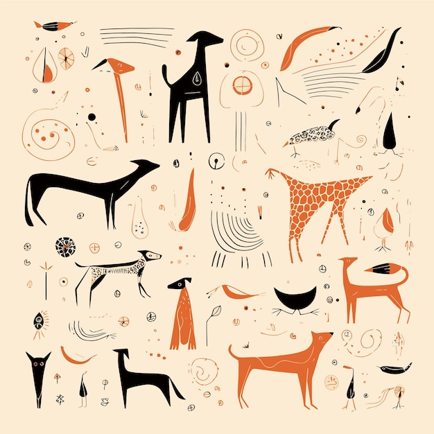 Vector abstract vector patter in concept of dogs puppies playful and organic shapes