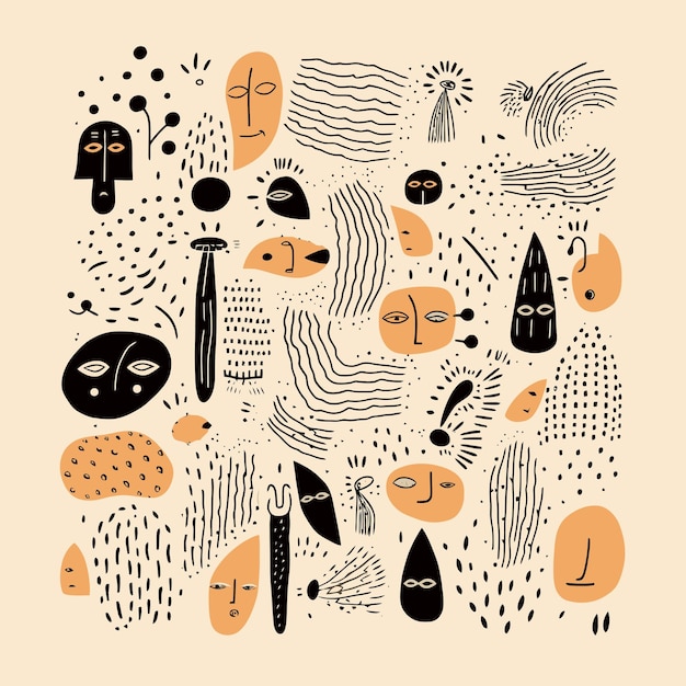 Abstract vector pattern with human faces and playful shape