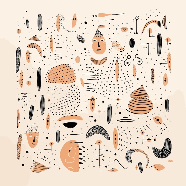 Vector abstract vector pattern with human faces and playful shape