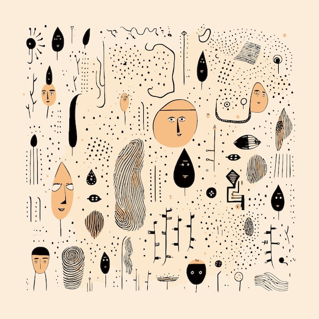 Abstract vector pattern with human faces and playful shape