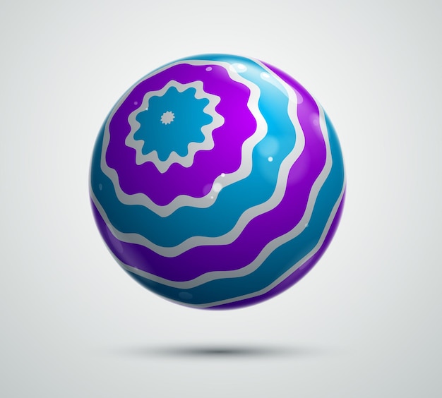 Abstract vector realistic glossy sphere, beautiful festive ball decorated with pattern, graphic design element