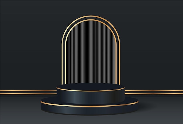 Abstract vector rendering 3d shape for product display presentation Geometric platformLuxury black and golden cylinder podium