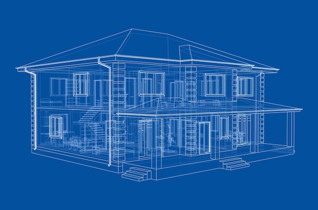 Вектор Абстрактный векторный рисунок дома. внешний вид дома с видимыми внутренними элементами.