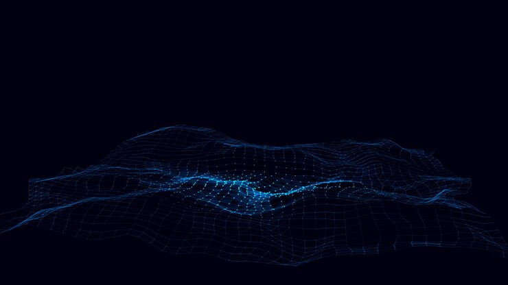 Vector abstract vector technology wave in the center with motion dots and lines ai in virtual reality on digital background wireframe texture dynamic analysis a network connection data