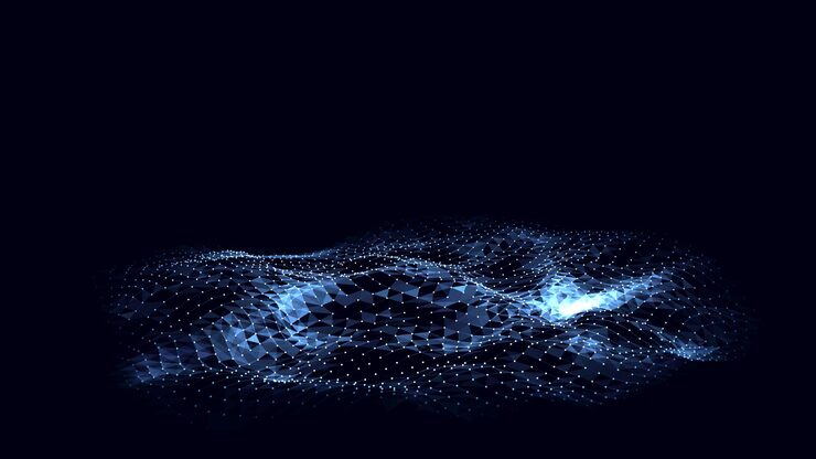 Vector abstract vector technology wave in the center with motion dots and lines ai in virtual reality on digital background wireframe texture dynamic analysis a network connection data