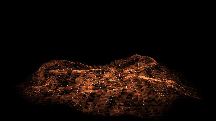 Vector 중앙에 모션 점과 선을 가진 추상적인 터 기술 파동, 디지털 배경의 가상 현실에서 ai, 와이어 프레임 텍스처, 역동적 분석, 네트워크 연결 데이터