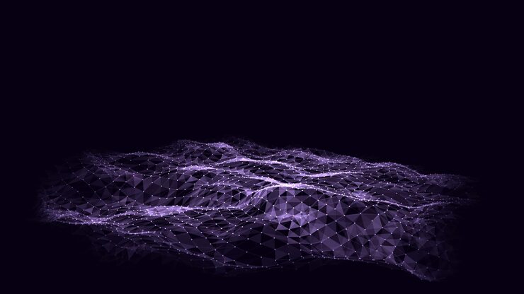 Vector abstract vector technology wave in the center with motion dots and lines ai in virtual reality on digital background wireframe texture dynamic analysis a network connection data