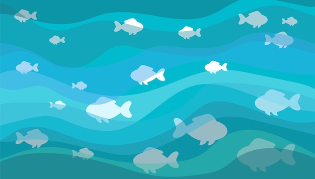 Abstract vector water waves illustrtation background small color fish flat design style