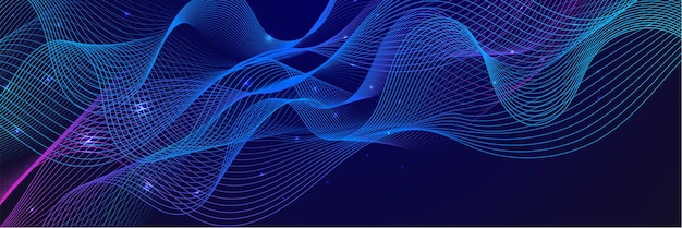 Вектор Абстрактная векторная волновая линия, текущая синий и розовый фиолетовый градиентный цвет изолирован на черном фоне для элементов дизайна в концепции технологии музыки науки ии технологического баннера
