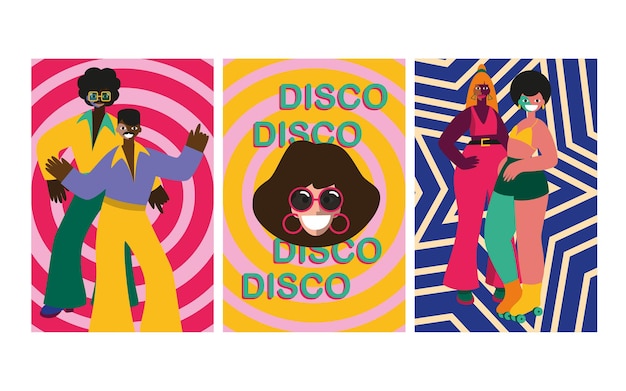 Abstract vectorillustraties van disco mensen tekens 70s disco party 70s en 80s