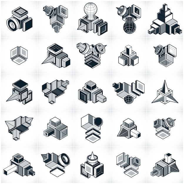 Abstract vectors, 3D simple geometric shapes set.