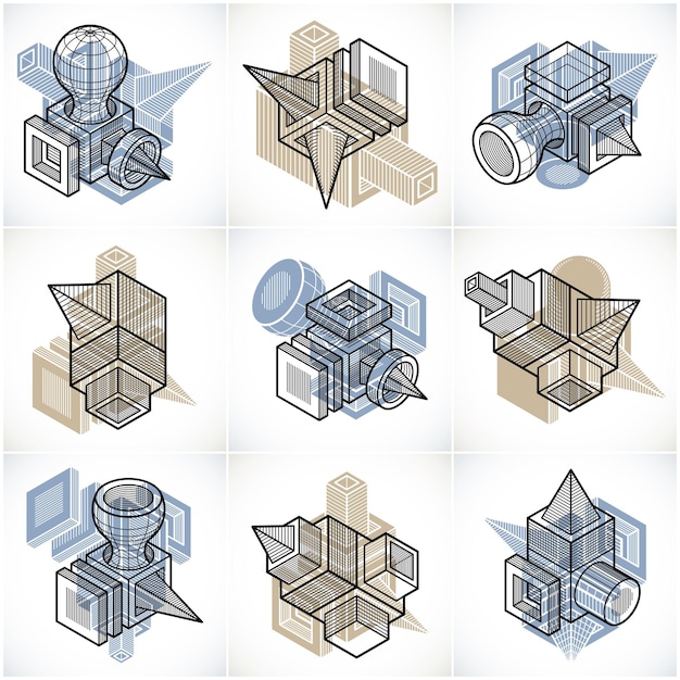 Set di vettori astratti, collezione di forme dimensionali isometriche.