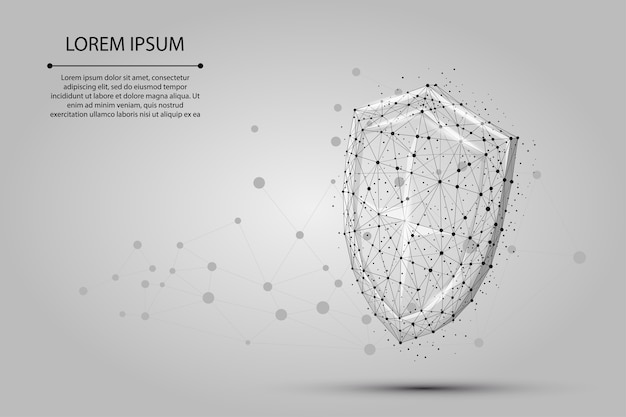 Abstract veelhoekig laag poly schild. Bescherm en beveilig digitaal draadframe