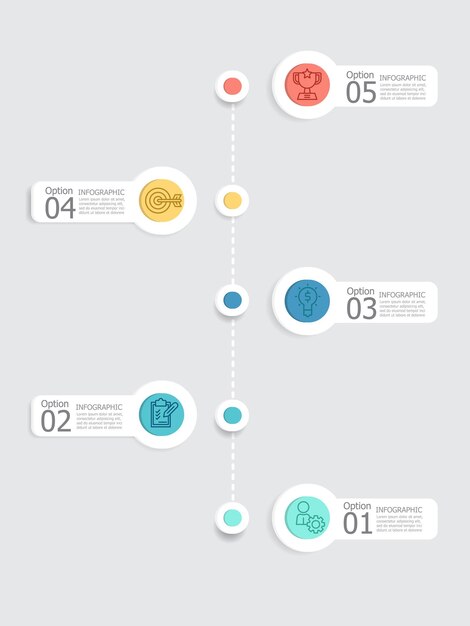 Vector abstract vertical steps timeline infographic element report background with business icon 5 steps
