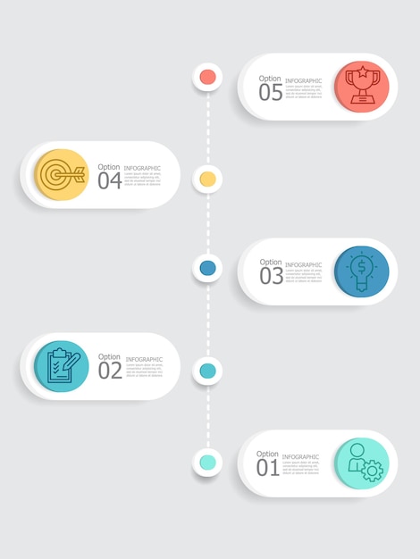 Vector abstract verticle steps timeline infographic element report background with business icon 5 steps