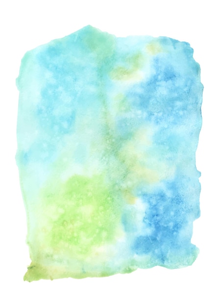 Abstract vibrant background with blue and green watercolor stains. Texture watercolor hand-painted background suitable for decorative festive background, landscape, poster, or cover.