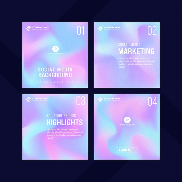 Abstract vibrant color grainy gradient post template vector for social media