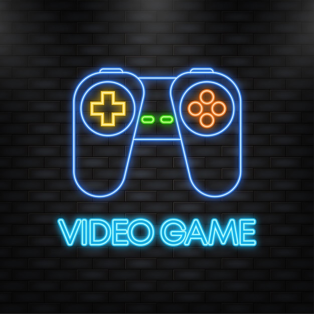 Vector abstract video game for game design vector illustration design play online neon icon