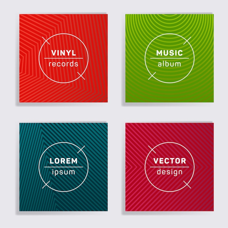 Vector abstract vinyl records music album covers set