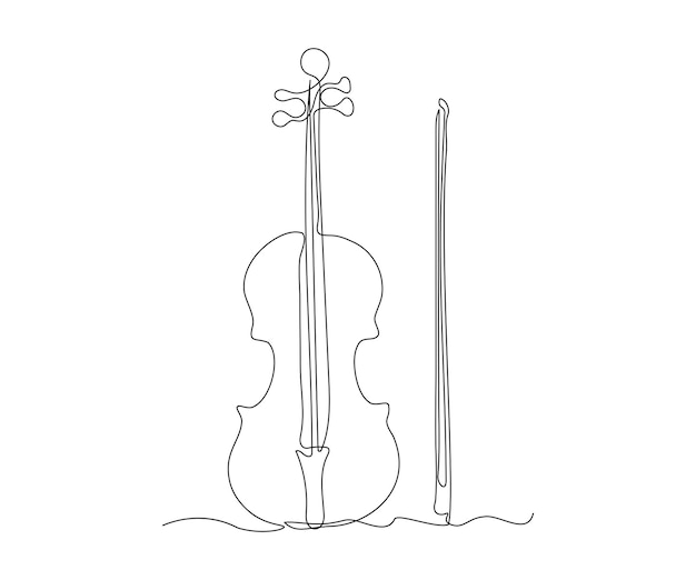 Vector abstract violin and bow continuous on line drawing