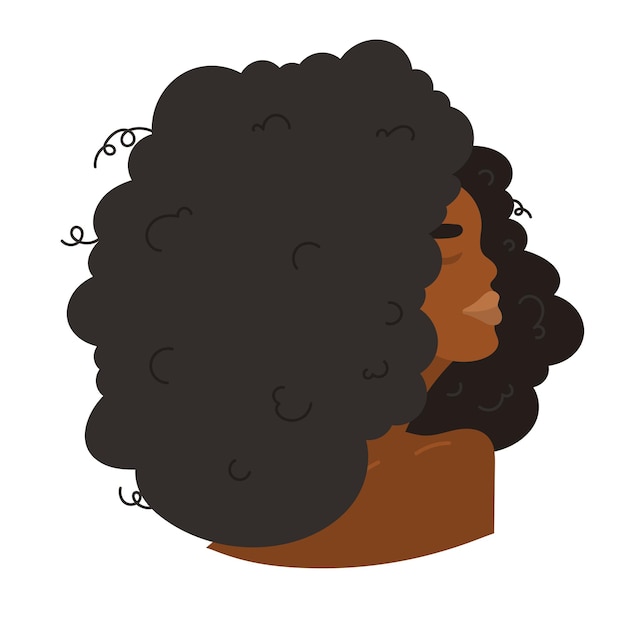 Vector abstract vrouwenportret. afro-amerikaanse zwarte huid meisje. afro vrouw, amerikaanse afrikaanse vrouw, zwarte vrouw, krullend haar, afrikaanse meisjes, mooie zwarte vrouw, donkere, afrika, meisje gezicht, krullend haar