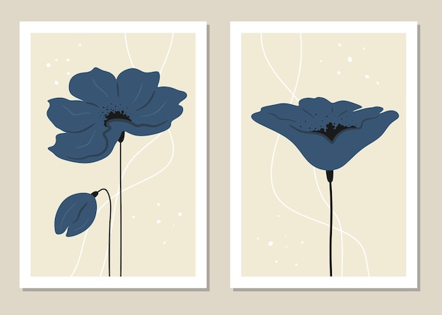 Abstract wall art with flowers set