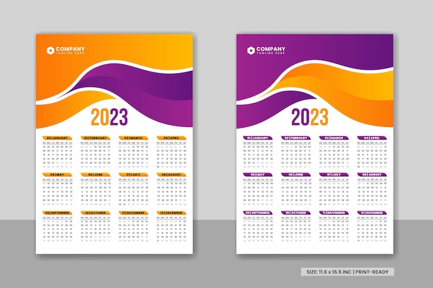 추상 벽 달력 2023 템플릿 디자인 또는 다채로운 기업 책상 달력