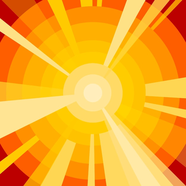 同心円と太陽光線と抽象的な暖かいオレンジ色の背景