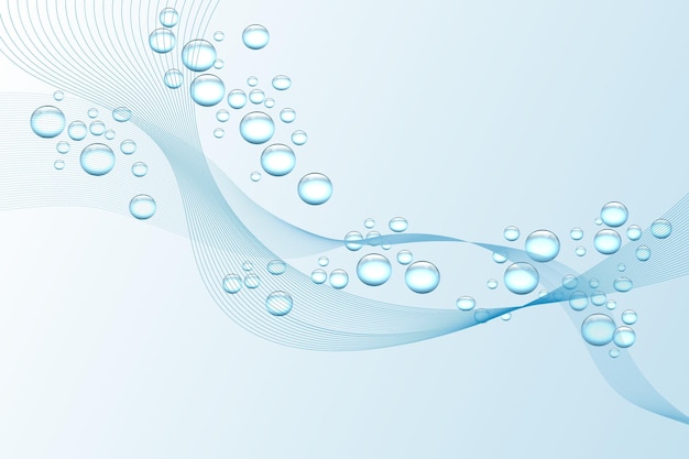 Abstract water background, waves and bubbles. Delicate blue colors. Vector illustration