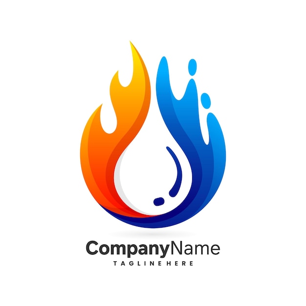 Abstract water and fire shape logo in colorful concept