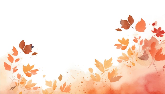 Abstract watercolor autumn orange red brown background with leaves and splashes
