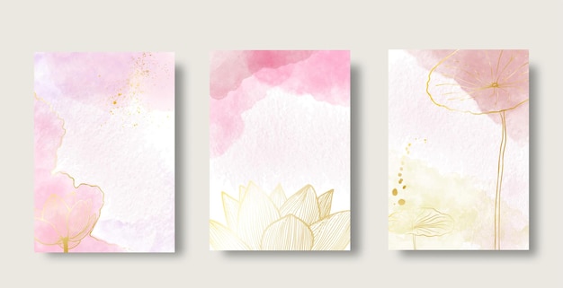 抽象的な水彩背景ベクトル ゴールデン ラインと花の高級招待状カードの背景