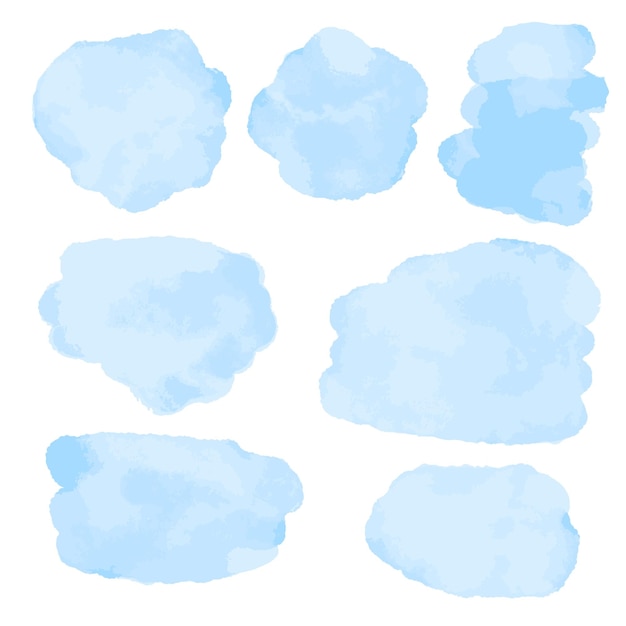 Macchie blu acquerello astratte spruzzi per filigrana di sfondo e tratti di design di varie forme
