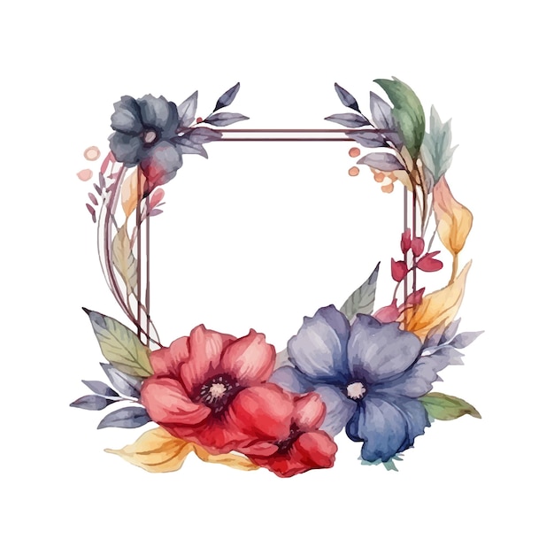 Abstract watercolor boho floral frame