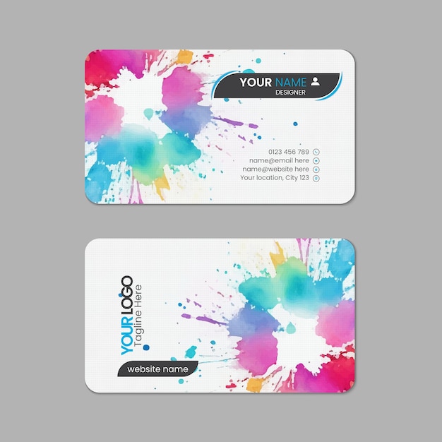 Abstract watercolor business card template design with texture