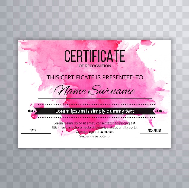 Vector abstract watercolor colorful certificate template design