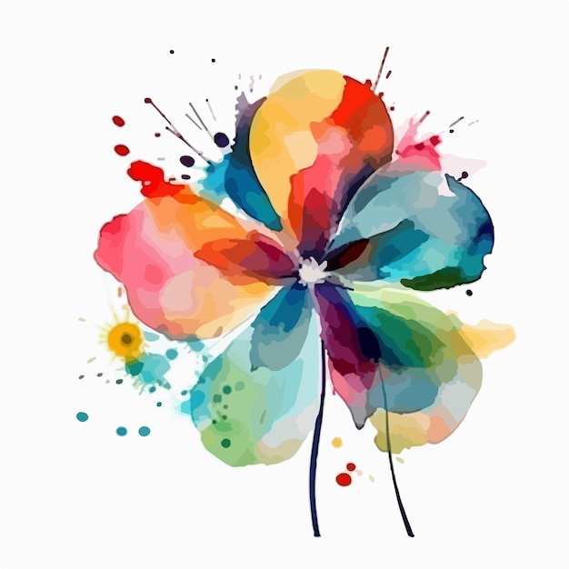 abstract watercolor colorful flower white background flat colors vector illustration digital art