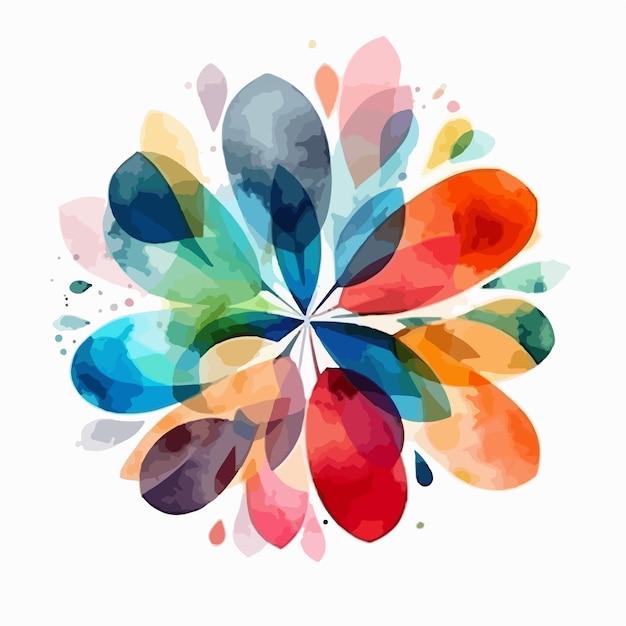 abstract watercolor colorful flower white background flat colors vector illustration digital art