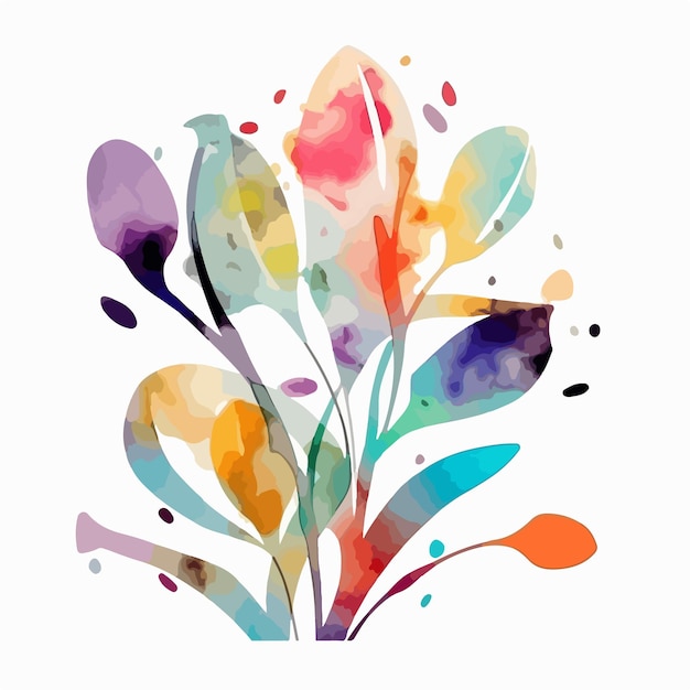 abstract watercolor colorful flower white background flat colors vector illustration digital art