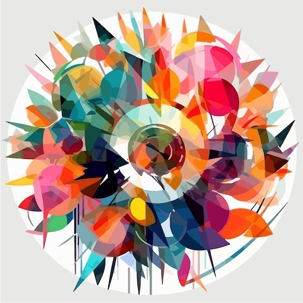 抽象的な水彩カラフルな花白背景フラット カラー ベクトル イラスト デジタル アート