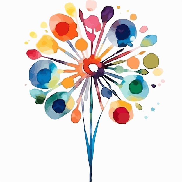 абстрактная акварель красочный цветок белый фон плоские цвета векторная иллюстрация цифровое искусство