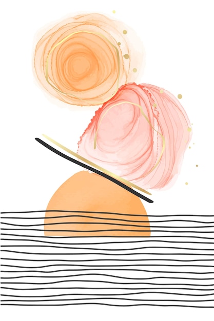 Vector abstract watercolor minimalist balance composition with fluid stain elements