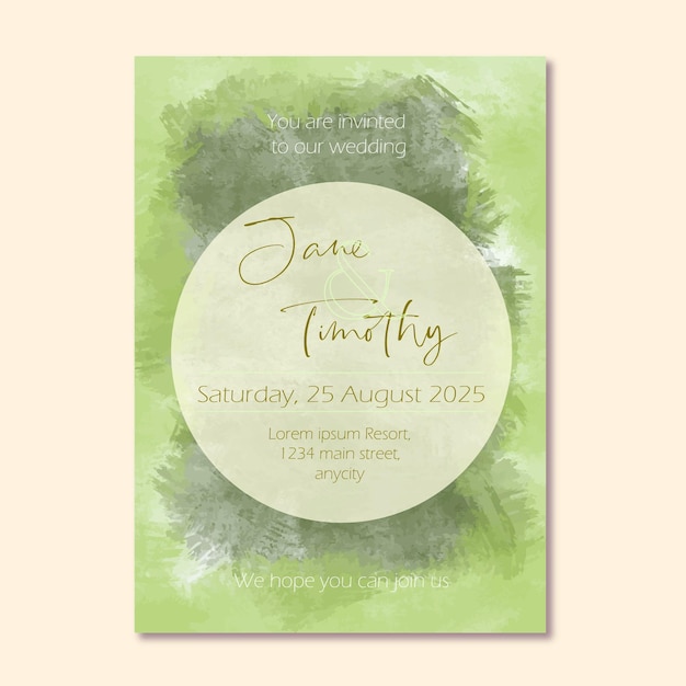 Vector abstract watercolor misty green wedding card