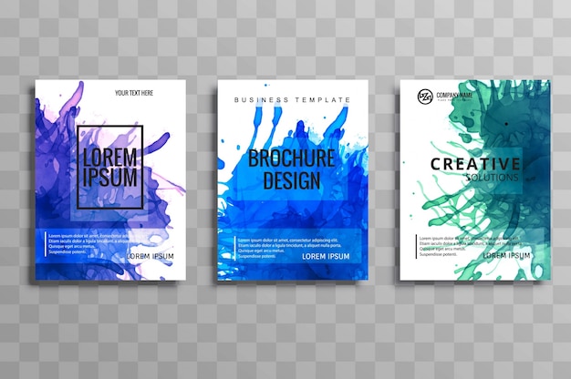 Abstract watercolor style brochure set design in blue