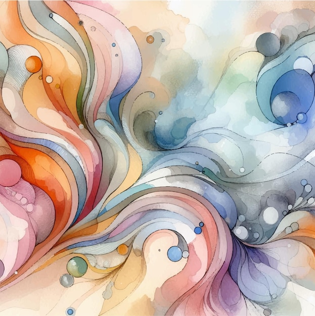 Vector abstract watercolor style illustration with rounded liquid shapes of smoke or colorful clouds