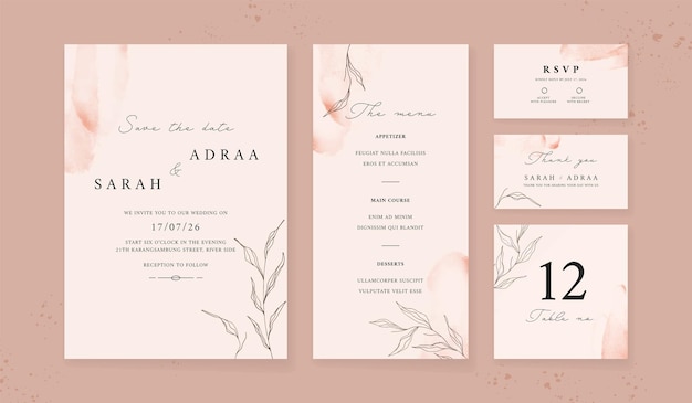 Abstract watercolor wedding invitation template set of wedding stationery luxury card and poster background