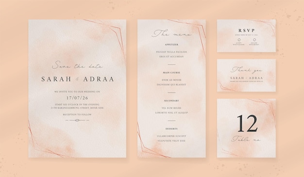 Abstract watercolor wedding invitation template set of wedding stationery luxury card and poster background